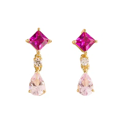 Juvetti Women's Pink / Purple / Gold Ori Pink Sapphires & Diamonds Gold Earrings