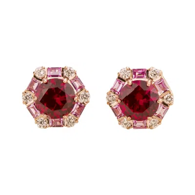 Juvetti Women's Pink / Purple / Red Melba Rose Gold Earrings Ruby, Pink Sapphire & Diamond In Burgundy