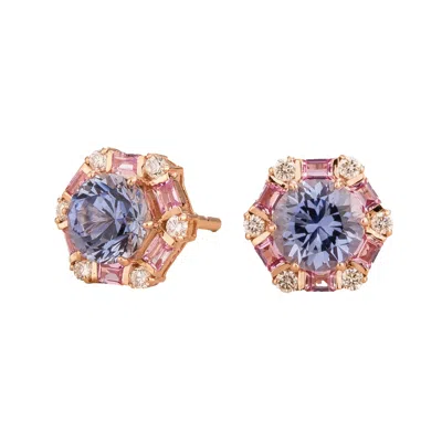 Juvetti Women's Pink / Purple / Rose Gold Melba Rose Gold Earrings Ceylon Blue Sapphire, Pink Sapphire & Dia