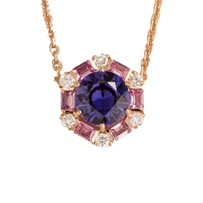 Juvetti Women's Pink / Purple / Rose Gold Melba Rose Gold Necklace Purple Sapphire, Pink Sapphires & Diamond