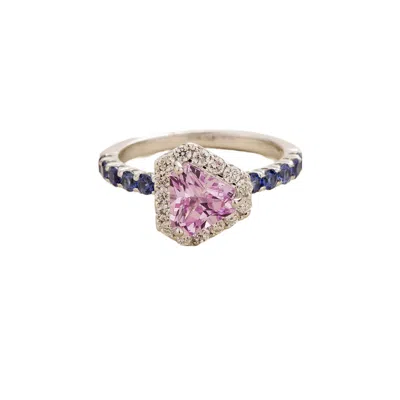 Juvetti Women's Pink / Purple / Silver Diana Ring In Pink Sapphire, Diamond & Blue Sapphire In Metallic