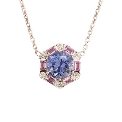 Juvetti Women's Pink / Purple / Silver Melba Necklace Ceylon Blue Sapphire, Pink Sapphire & Diamond In Gray