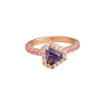 Juvetti Women's Pink / Purple / White Diana Rose Gold Ring Purple Sapphire, Diamond, Pink Sapphire In Multi