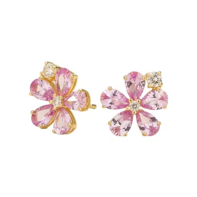 Juvetti Women's Pink / Purple / White Florea Gold Earrings In Pink Sapphire & Diamond
