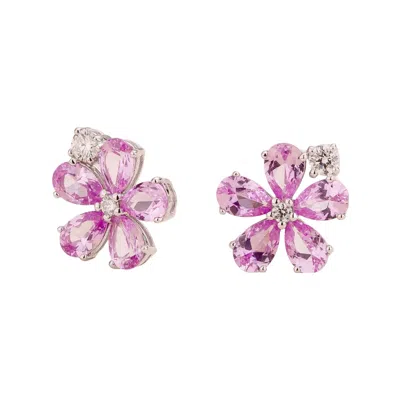 Juvetti Women's Pink / Purple / White Florea White Gold Earrings Diamonds & Pink Sapphires