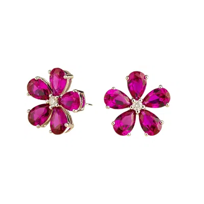 Juvetti Women's Pink / Purple / White Florea White Gold Earrings Pink Sapphire & Diamond In Metallic