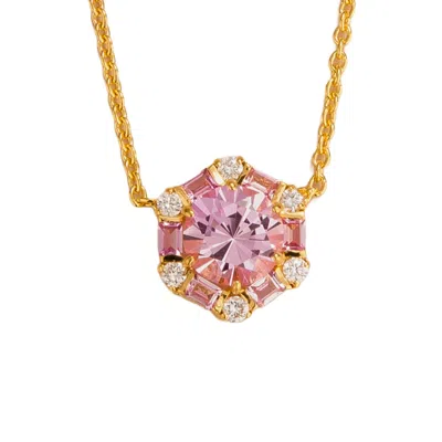Juvetti Women's Pink / Purple / White Melba Gold Necklace With Pink Sapphire And Diamond