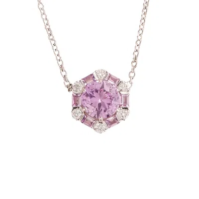 Juvetti Women's Pink / Purple / White Melba White Gold Necklace Pink Sapphire & Diamond