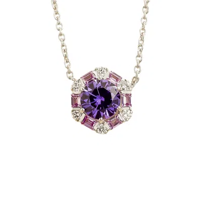Juvetti Women's Pink / Purple / White Melba White Gold Necklace Set With Purple Sapphire, Pink Sapphire & Di In Multi