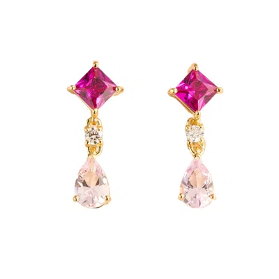 Juvetti Women's Pink / Purple / White Ori Gold Earrings In Pink Sapphire & Diamond In Multi