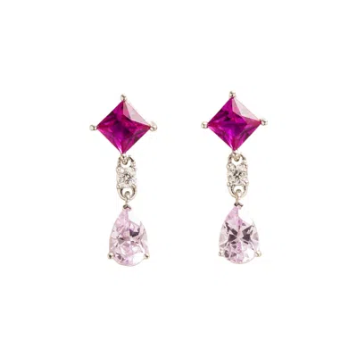 Juvetti Women's Pink / Purple / White Ori White Gold Earrings Pink Sapphire & Diamond