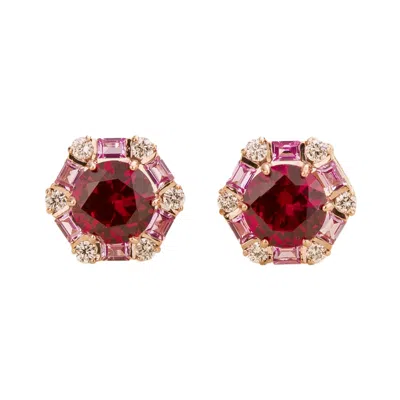 Juvetti Women's Pink / Rose Gold / Red Melba Rose Gold Earrings Ruby, Pink Sapphire & Diamond In Multi