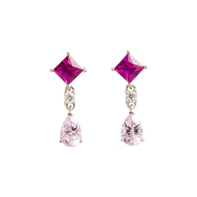 Juvetti Women's Pink / Silver / White Ori White Gold Earrings Pink Sapphire & Diamond