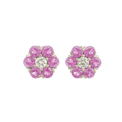 Juvetti Women's Pink / White / Silver Cinq Pink Sapphire & Diamond Flower Earrings In White Gold In Pink/white/silver