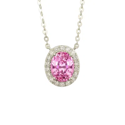 Juvetti Women's Pink / White / Silver Mina Oval Pink Sapphire & Diamond Halo Necklace In White Gold In Metallic
