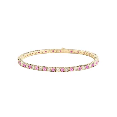 Juvetti Women's Pink / White / Silver Stacy Pink Sapphire Round Tennis Bracelet In White Gold In Pink/white/silver
