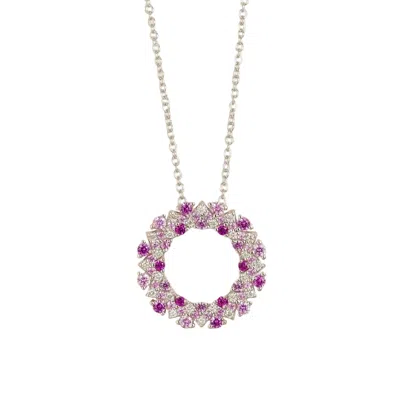 Juvetti Women's Pink / White / Silver Starry Pink Sapphire & Diamond Eternity Circle Pendant Necklace In Whi In Multi