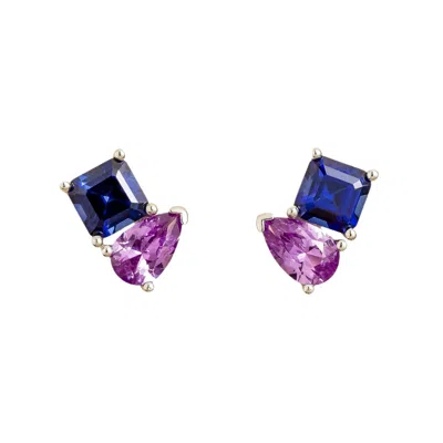 Juvetti Women's Purple / Blue / White Mona White Gold Earrings Set With Blue Sapphire & Purple Sapphire In Multi