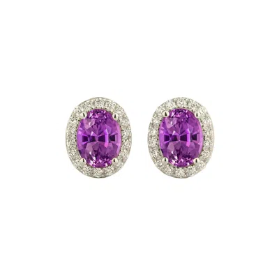 Juvetti Women's Purple / White / Silver Mina Oval Purple Sapphire & Diamond Halo Earrings In White Gold