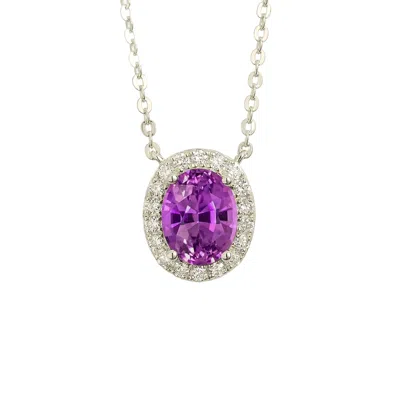 Juvetti Women's Purple / White / Silver Mina Oval Purple Sapphire & Diamond Halo Necklace In White Gold In Metallic
