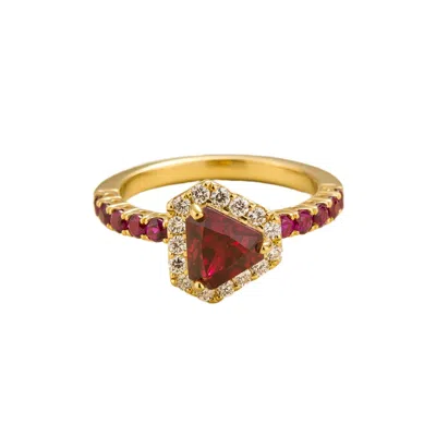 Juvetti Women's Red / Gold Diana Ring In Ruby & Diamond In Multi