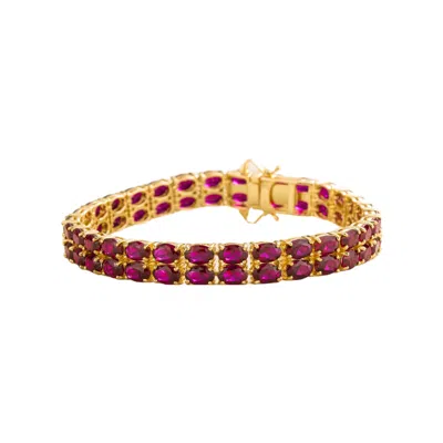 Juvetti Women's Red / Gold Salto Double Tennis Bracelet In Ruby In Multi