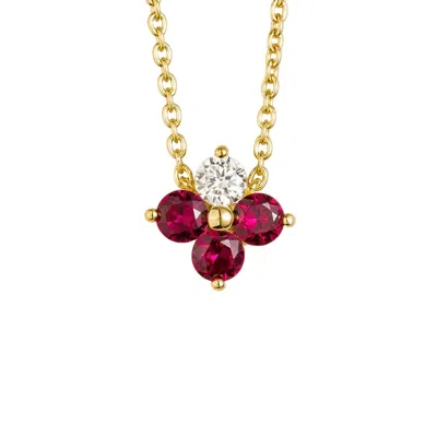 Juvetti Women's Red / Gold / White Clover Ruby & Diamond Necklace In Gold In Red/gold/white