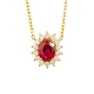 Juvetti Women's Red / Gold / White Divo Gold Necklace Set With Ruby & Diamond