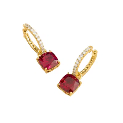Juvetti Women's Red / Gold / White Oreol Gold Earrings Set With Ruby & Diamond In Multi