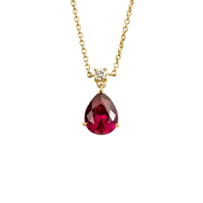 Juvetti Women's Red / Gold / White Ori Medium Pendant Necklace In Ruby & Diamond Set In Gold In Multi