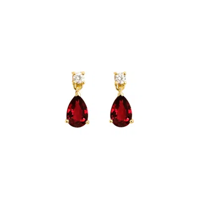 Juvetti Women's Red / Gold / White Pisa Gold Earrings Set With Ruby & Diamond In Multi