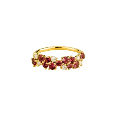 Juvetti Women's Red / Gold / White Starry Ruby & Diamond Cluster Ring In Gold In Multi