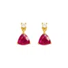 Juvetti Women's Red / Gold / White Trillion Gold Earrings Set With Ruby & Diamond