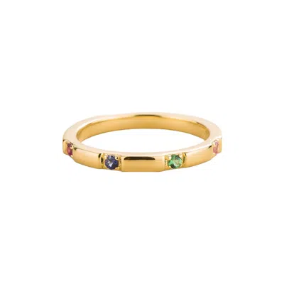 Juvetti Women's Red / Green / Blue Balans Gold Ring Ruby, Blue Sapphire, Emerald, Pink Sapphire