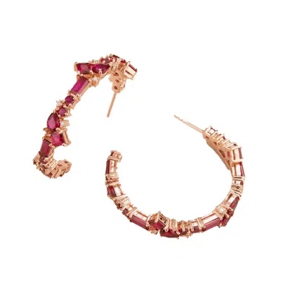 Juvetti Women's Red Ruby And Diamond Rose Gold Lanna Earrings
