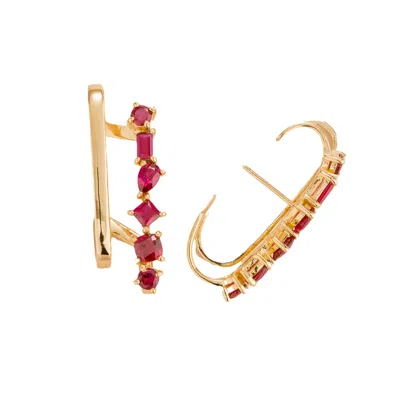 Juvetti Women's Red Serene Earrings With Ruby Set In Yellow Gold
