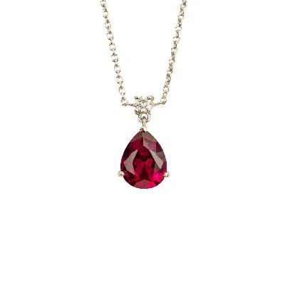 Juvetti Women's Red / Silver / White Ori Medium Pendant Necklace In Ruby & Diamond Set In White Gold In Burgundy