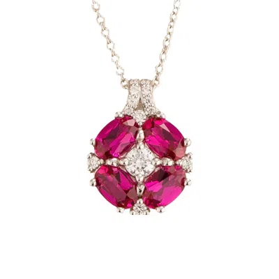 Juvetti Women's Red / White Pristi White Gold Necklace Ruby & Diamond In Pink