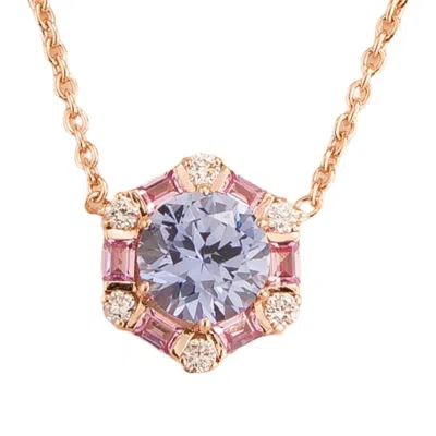 Juvetti Women's Rose Gold / Blue / Pink Melba Rose Gold Necklace Ceylon Blue Sapphire, Pink Sapphire, Diamon