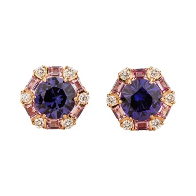 Juvetti Women's Rose Gold / White / Pink Melba Rose Gold Earrings Purple Sapphire, Pink Sapphire, Diamond