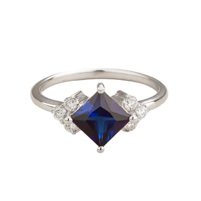 Juvetti Women's Silver / Blue / White Amore Ring In Blue Sapphire & Diamonds Set In White Gold In Multi