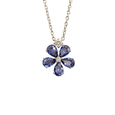 Juvetti Women's Silver / Blue / White Florea White Gold Necklace Blue Sapphire & Diamond In Metallic