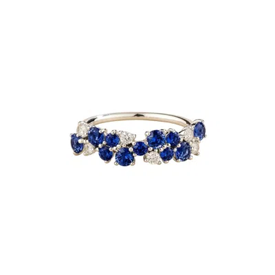 Juvetti Women's Silver / Blue / White Starry Blue Sapphire & Diamond Cluster Ring In White Gold In Metallic