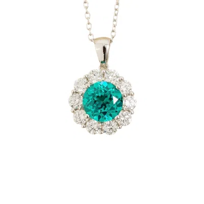 Juvetti Women's Silver / Green / Blue Floret White Gold Necklace Set With Paraiba Sapphire & Diamond