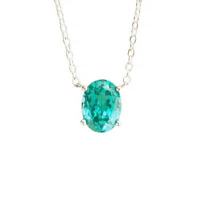 Juvetti Women's Silver / Green / Blue Ova White Gold Necklace Set With Paraiba Sapphire