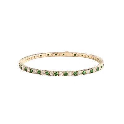 Juvetti Women's Silver / Green / White Ciclo Emerald & Diamond Round Tennis Bracelet In White Gold In Multi