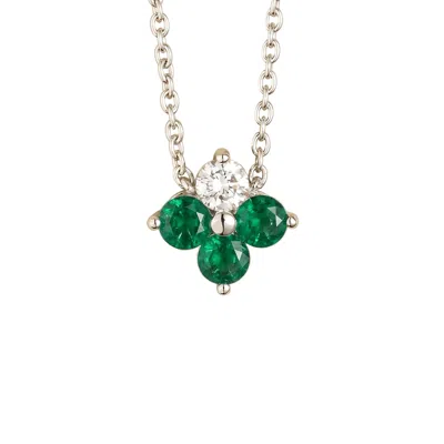 Juvetti Women's Silver / Green / White Clover Emerad & Diamond Necklace In White Gold