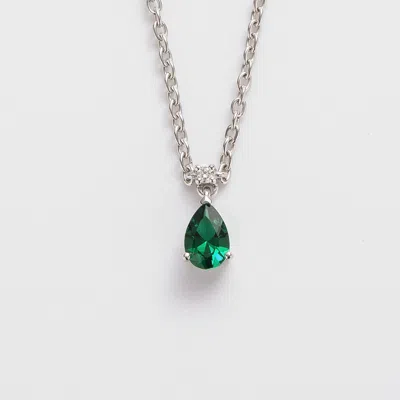 Juvetti Women's White / Silver / Green Ori Small Pendant White Gold Necklace Emerald & Diamond In Multi