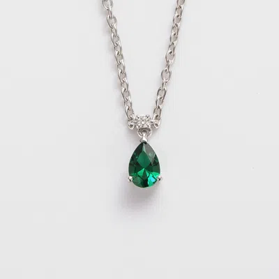Juvetti Women's Silver / Green / White Ori Small Pendant White Gold Necklace Emerald & Diamond