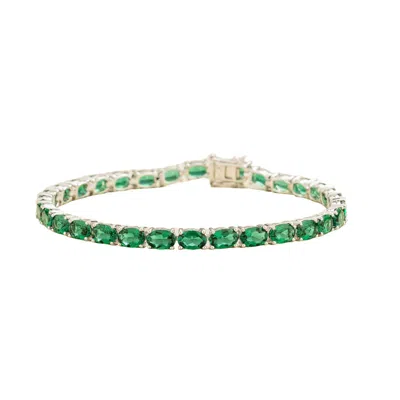 Juvetti Women's Silver / Green / White Salto White Gold Tennis Bracelet Emerald